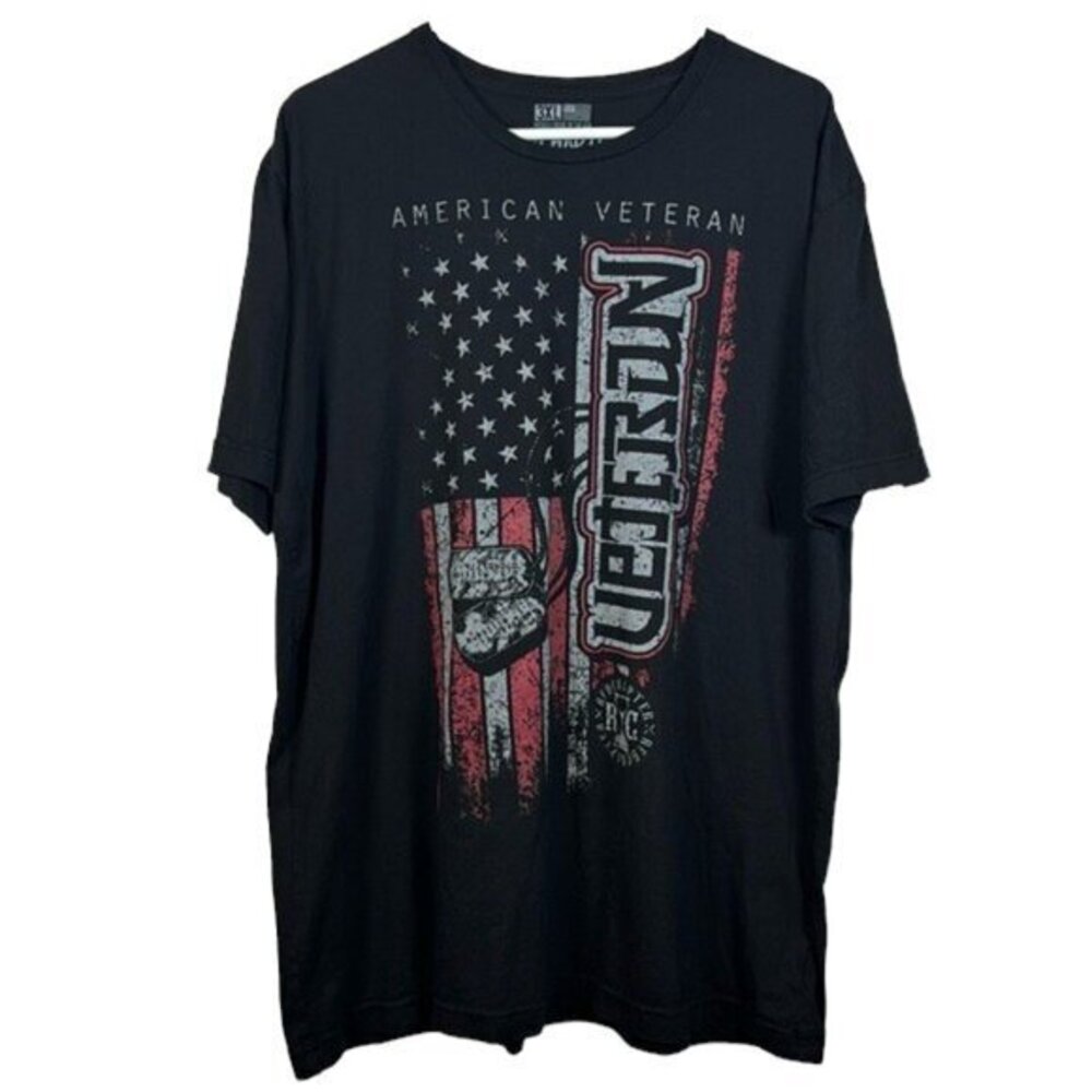 Red Chapter American Veteran Flag Dog Tags Military Black Graphic Shirt Size 3XL